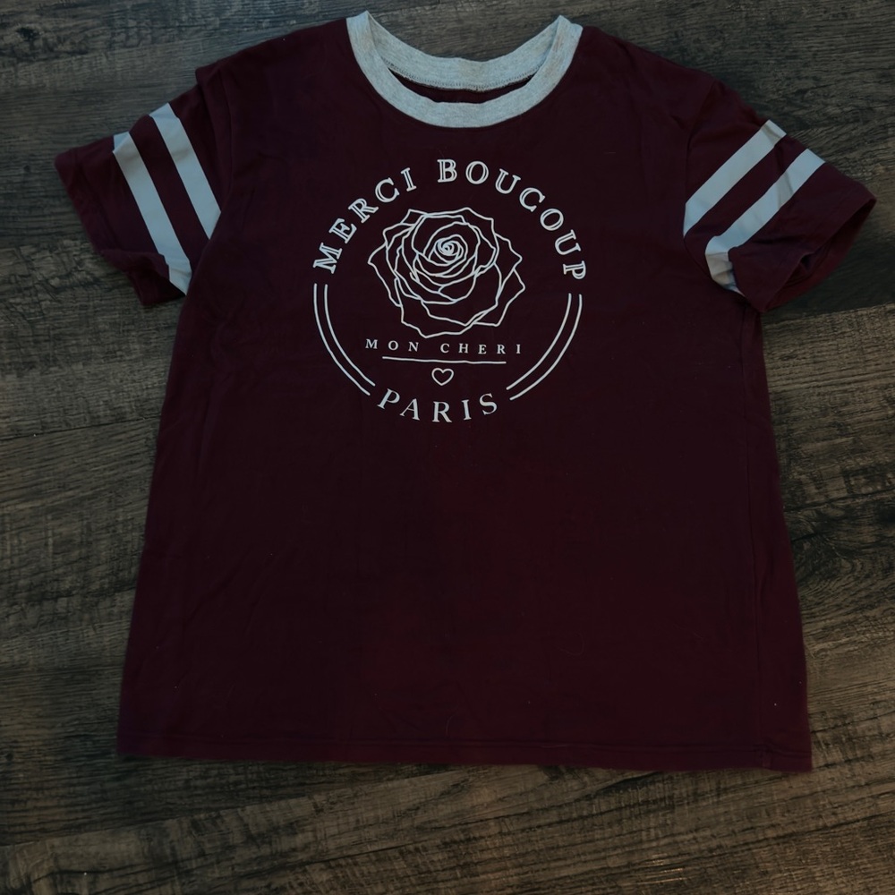 Red and White Short Sleeve Tee with Sporty Stripes